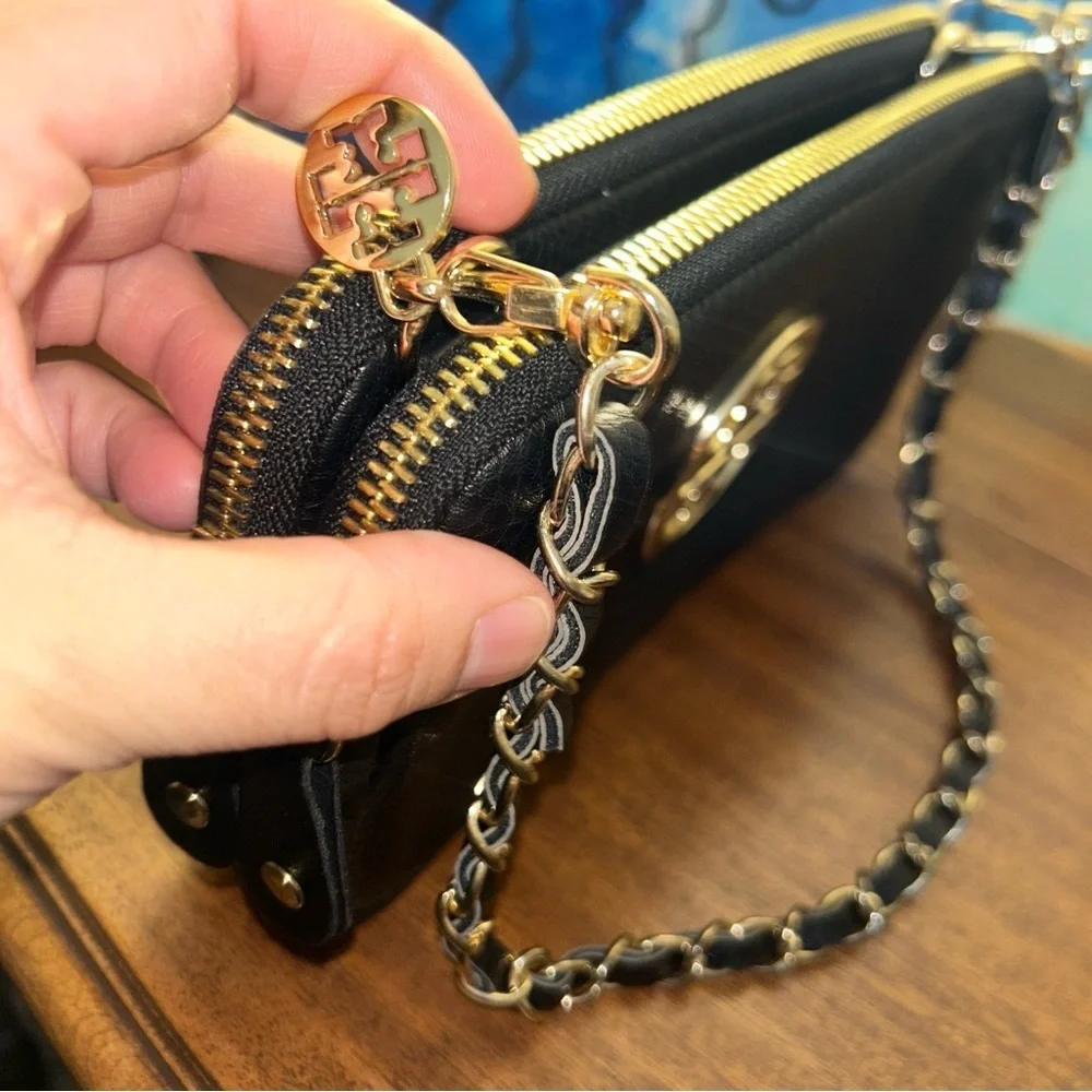 Tory Burch Black and Gold Shoulder Bag